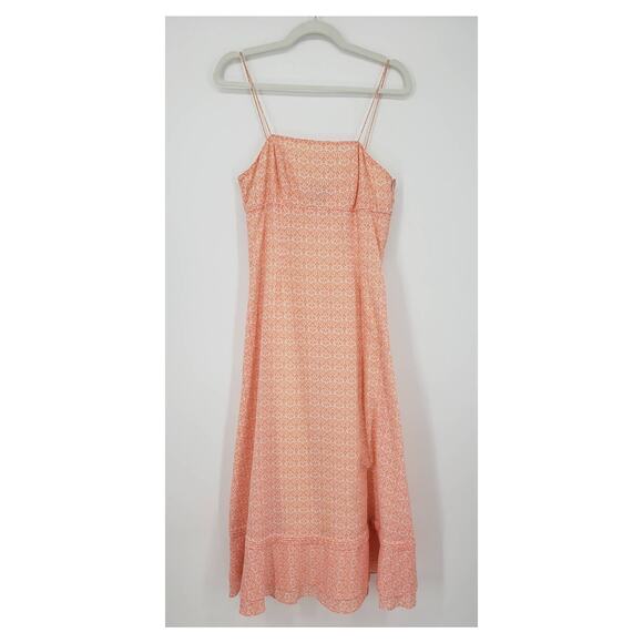 Vintage Y2K Express A Line Maxi Dress 4 Tiered Ruffle Flounce Hem Orange Damask - Picture 1 of 9